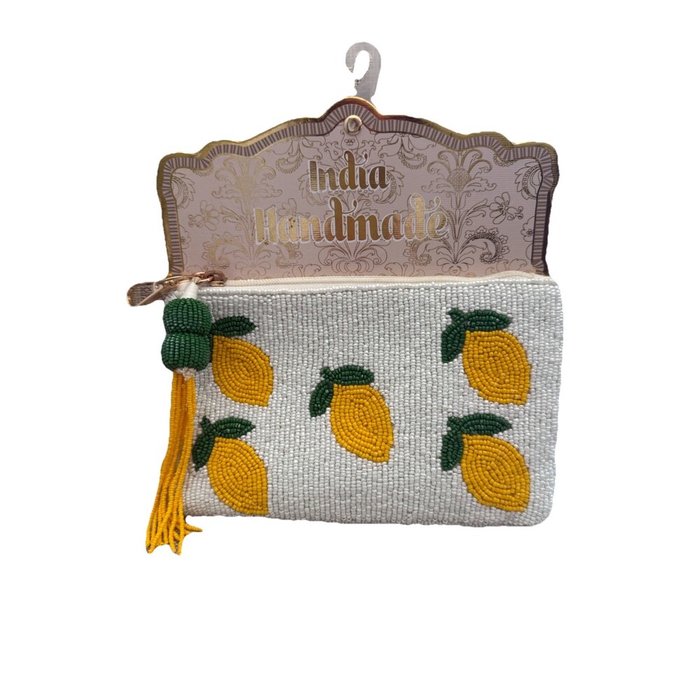 Made in India Handmade Beaded Lemon Tassel Women's Pouch Wallet Striped